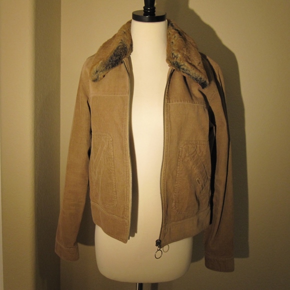 Brown Corduroy Bomber Jacket with Faux Fur - Picture 7 of 8